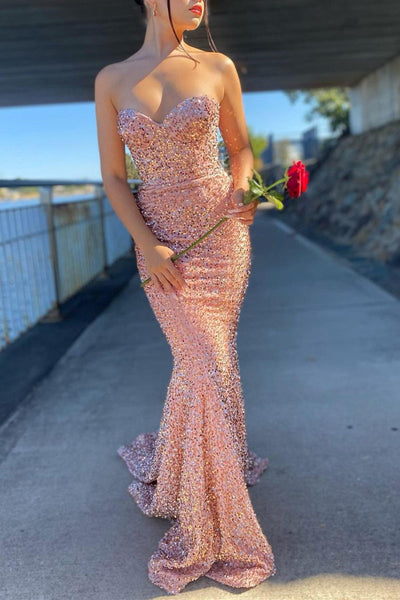 Sweetheart Mermaid Sequined Long Prom Dress MD121809