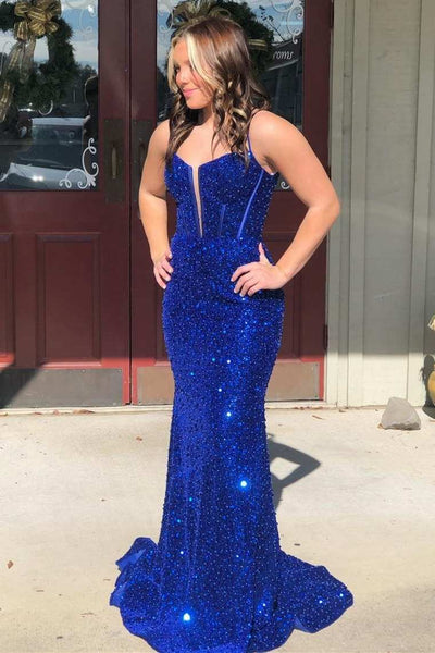 Pink Sequin Split Neck Mermaid Long Prom Dress MD092610