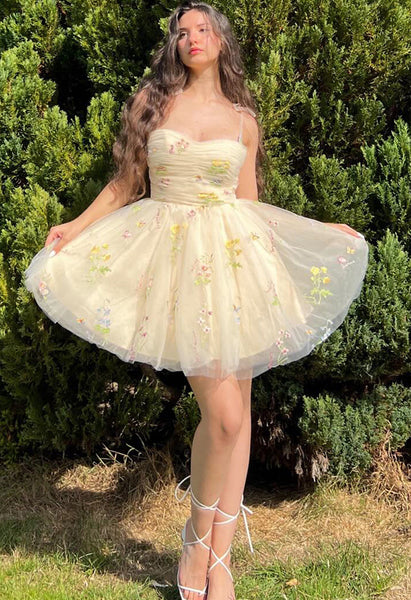 Tulle Flower Sleeveless A Line Short Homecoming Dress MD091107