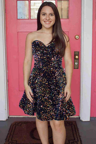 Cute Strapless Sequins A Line Short Homecoming Dresses LD3061701