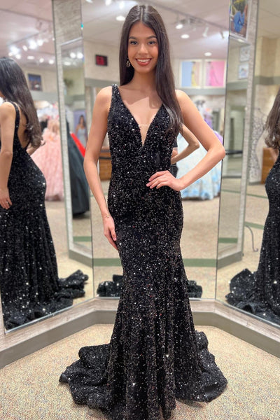 Glitter Plunge Pink Sequin Trumpet Long Formal Dress MD092706