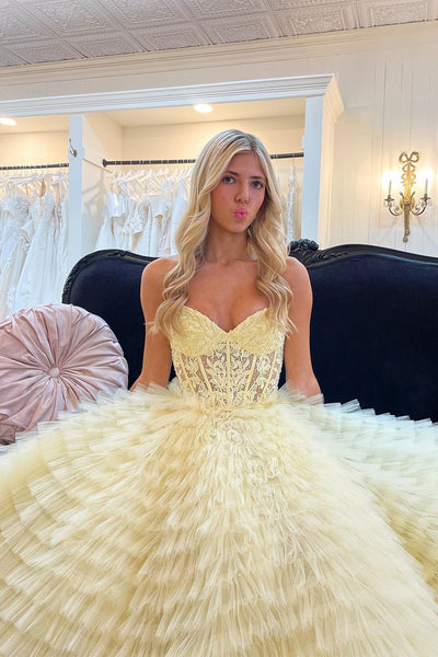 Black Tiered Tulle Sweetheart A-Line Long Prom Dress MD112407