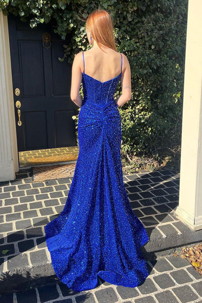 Mermaid Spaghetti Straps Sequins Long Prom Dress MD4051704