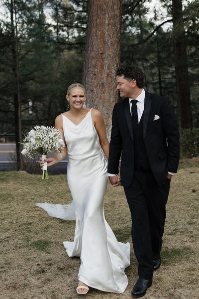 Mermaid Cowl Neck Silk Satin Wedding Dresses DM050603