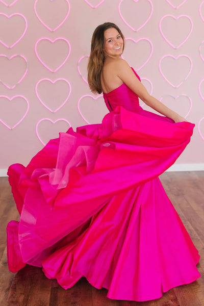Fuchsia A-Line Sweetheart Sleeveless Satin Long Prom Dress DM3082703