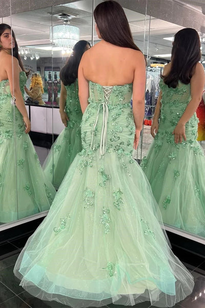 Sage Green Appliques Strapless Trumpet Long Formal Dress MD110906