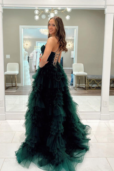 Gorgeous A-Line Sweetheart Ruffle Tiered Long Prom Dress with Slit MD4032704