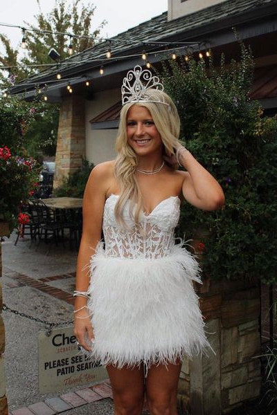 Sweetheart Feather Skirt Lavender Tight Homecoming Dress MD091608