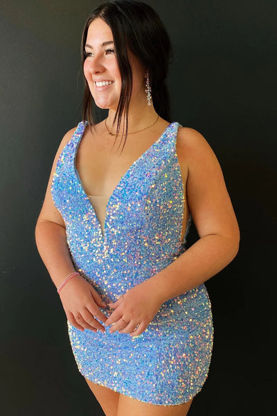 Grape Sequins Homecoming Dress with Open Back LD3062304