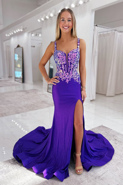 Mermaid Sweetheart Black Satin Long Prom Dresses with Appliques DM25031902
