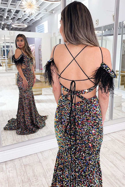 Purple Sequin V-Neck Lace-Up Mermaid Long Prom Dress MD093001