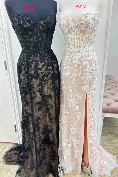 Sweetheart Black Lace Appliques Mermaid Prom Dress MD113010