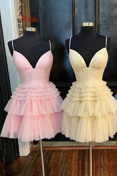 Glitter Black Tiered Spaghetti Straps Short Homecoming Dress LD3062301