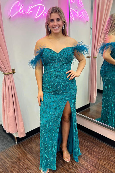 Mermaid Off the Shoulder Sequins Lace Long Prom Dress MD4021706
