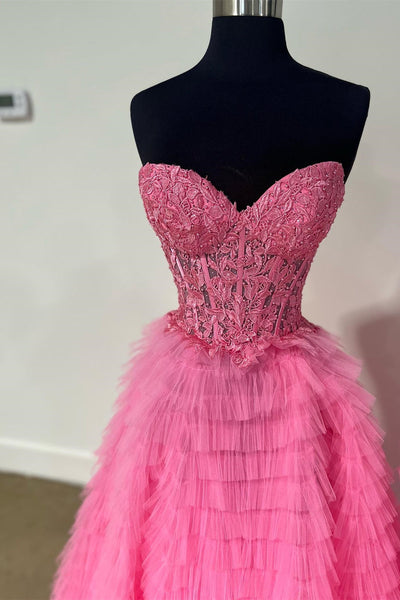 Yellow Appliques Sweetheart Ruffle Tiered A-Line Prom Dress MD112006