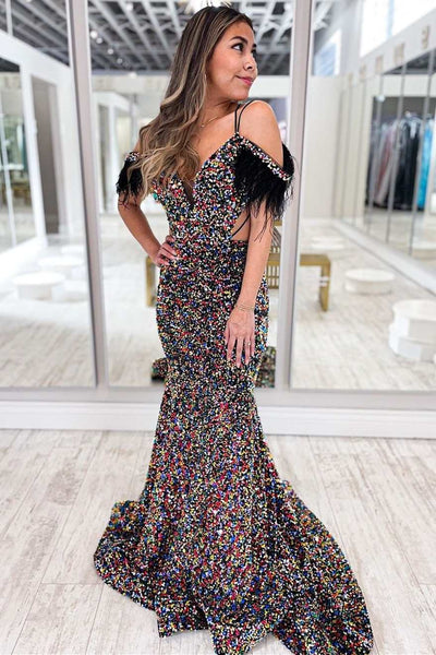 Purple Sequin V-Neck Lace-Up Mermaid Long Prom Dress MD093001