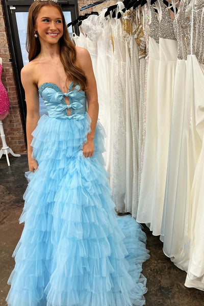 Sweet Ball Gown Sweetheart Black Tulle Ruffle Long Prom Dresses with Slit