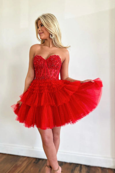 Cute A Line Sweetheart Light Pink Corset Homecoming Dress with Ruffles MD082906