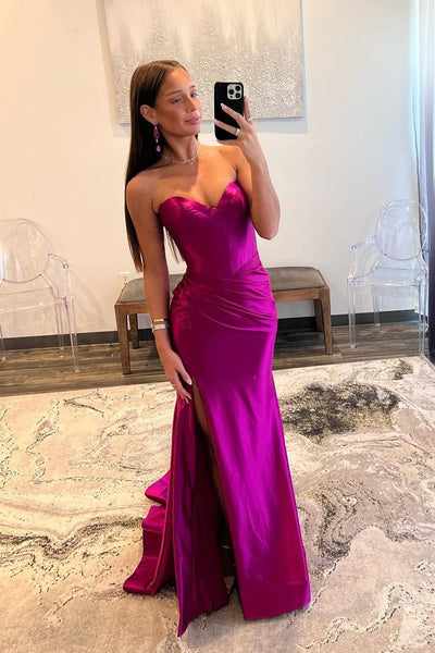 Charming Mermaid Sweetheart Satin Long Prom Dress with Slit DM090608