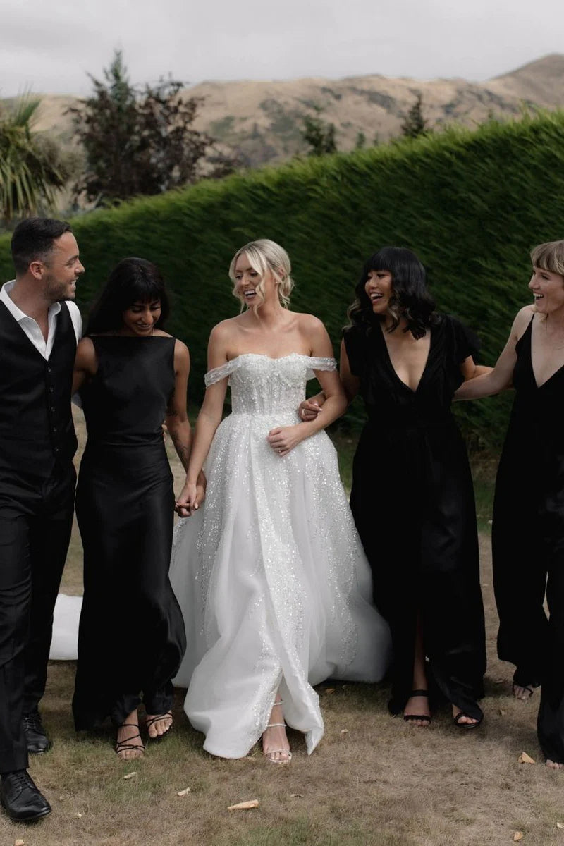 white sequin bridesmaid dresses White Iridescent Sequin Long Prom Gown with Slit,DS4991 DSProm