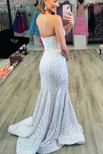 Periwinkle Iridescent Sequin Sweetheart Mermaid Long Prom Dress MD092606