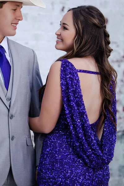 Cheap Crew Neck Purple Sequin Tight Homecoming Dress MD091501