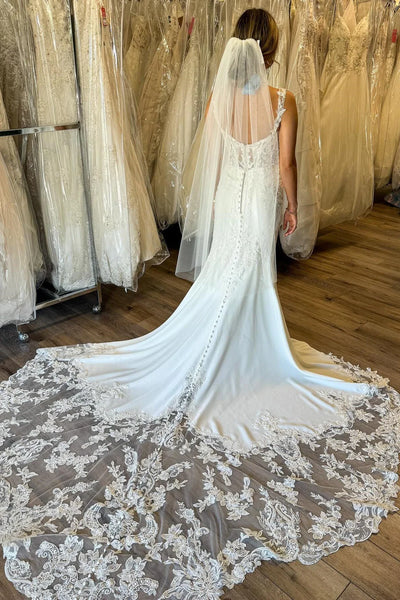Romantic Mermaid Sweetheart Elastic Satin Long Wedding Dresses with Appliques DM24101907