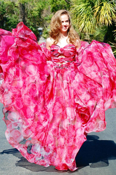 Floral Printed Strapless Long Prom Dress with Pockets MD4051505