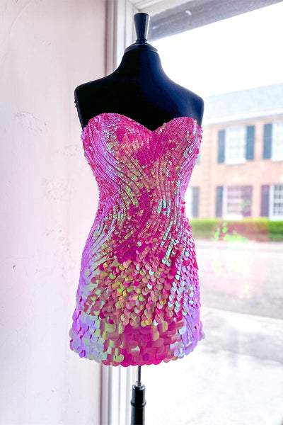 Green Sequins Strapless Sheath Homecoming Dress LD3061809