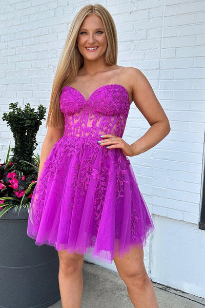 Magenta Appliques Sweetheart A-Line Homecoming Dress LD3063001