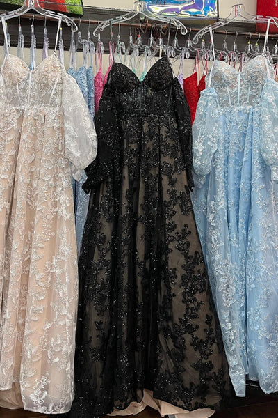 Sparkle Princess Lavender Bustier Puff Sleeve Lace Long Prom Gown MD092702