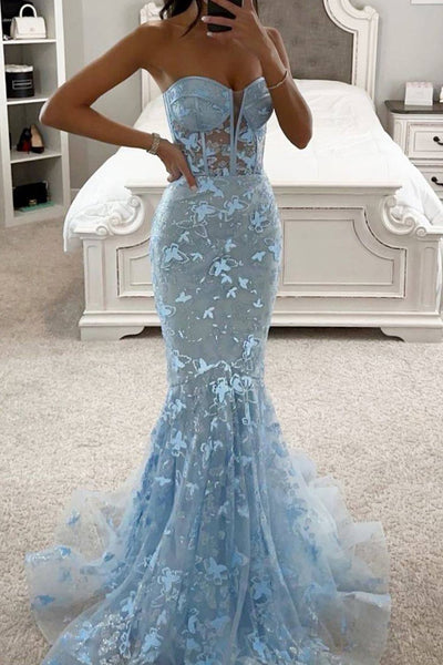 Gorgeous Lilac Sequin Lace Mermaid Sweetheart Corset Prom Dress MD112510
