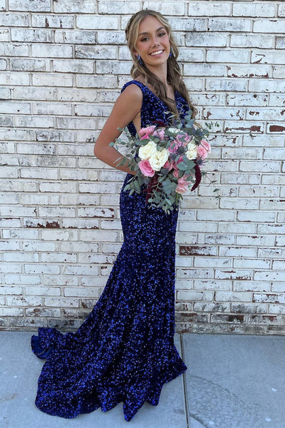 Glitter Plunge Pink Sequin Trumpet Long Formal Dress MD092706