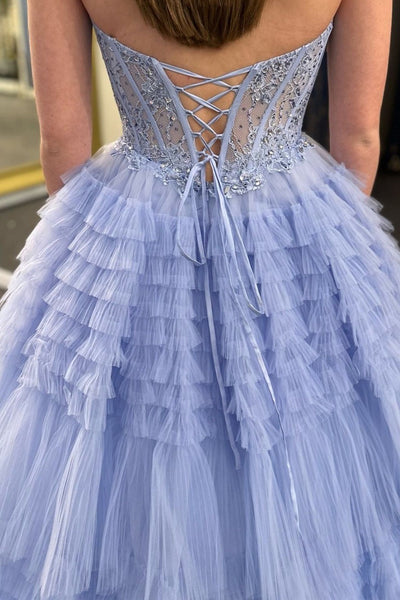 Lavender Sweetheart Ruffle Tiered Tulle Long Prom Dress MD4020803