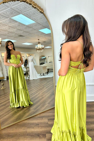 A-Line Halter Satin Keyhole Long Prom Dress MD4021703