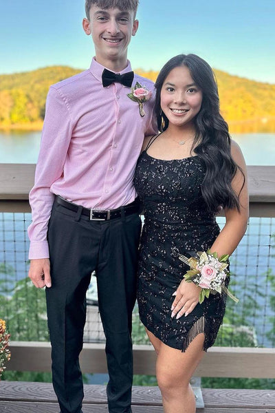 Sparkly Bodycon Scoop Neck Black Sequins Short Homecoming Dress MD101703