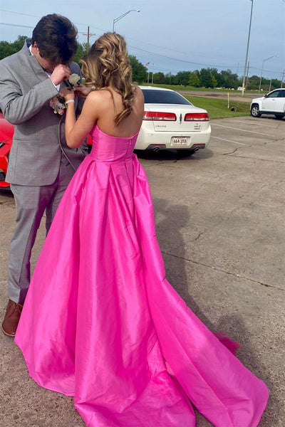 Fuchsia Strapless Satin Sweeping Long Prom Dress MD103006