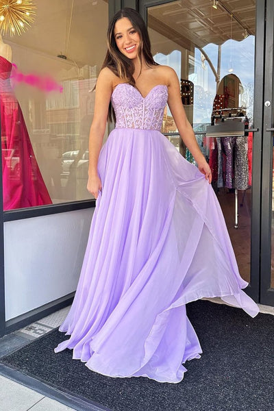 Beauty A Line Sweetheart Purple Corset Prom Dress with Appliques MD123108