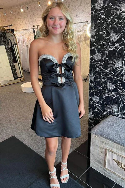 Strapless Back Beaded Short Homecoming Dresses with Bow DM24072404