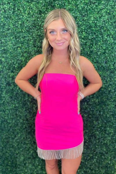 Fuchsia Strapless Fringed Tight Short Homecoming Dress MD091808
