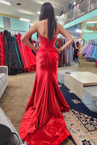 Rust Sage Green Strapless Keyhole Mermaid Long Dress with Slit MD110908