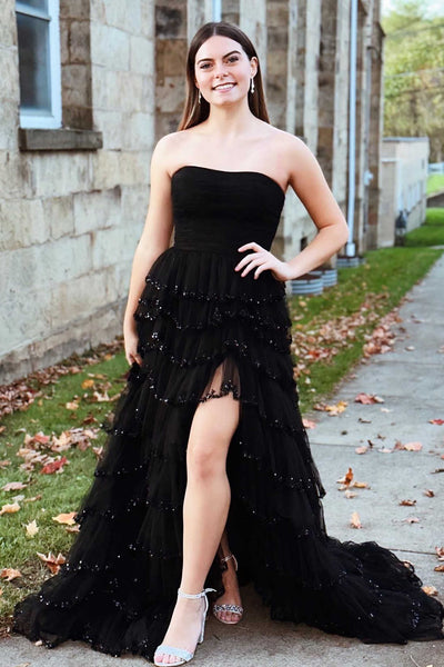 Light Blue Strapless Layered Tulle Prom Dress with Sequins MD113009