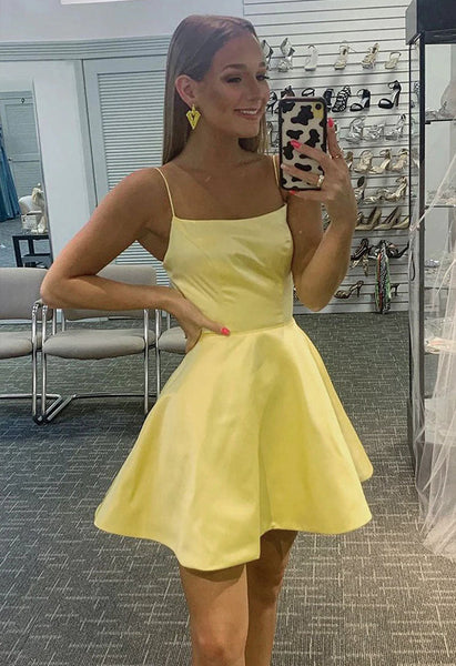Square Neck A Line Sleeveless Satin Short Homecoming Dress MD091105