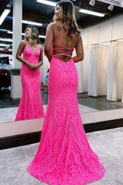 Sparkly Mermaid Backless Light Blue Sequins Lace Long Prom Dress MD110601