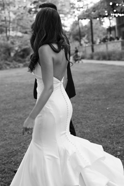 Attractive Strapless White Satin Mermaid Wedding Dresses MD4041503