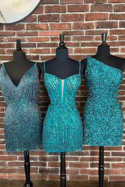 Trendy Sheath Spaghetti Straps Blue Corset Homecoming Dress with Tassel MD082903