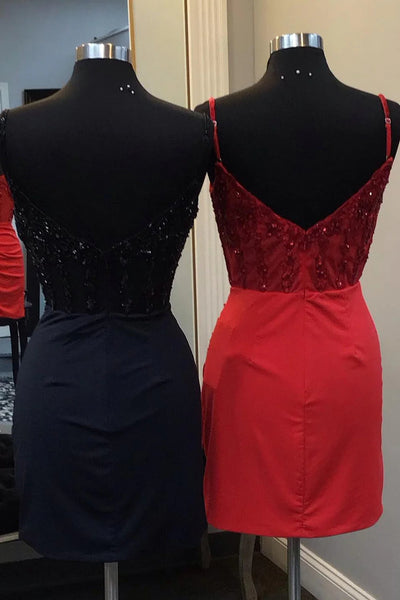 Glitter Black Corset Satin Asymmetrical Tight Short Homecoming Dress with Sequins MD091402