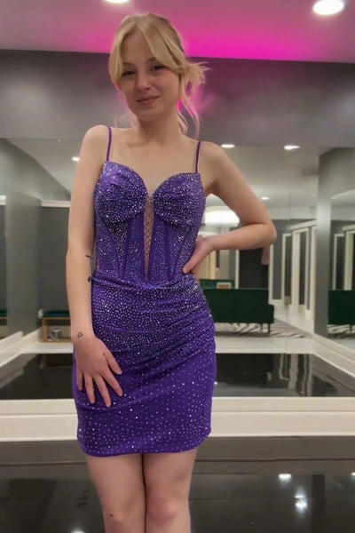 Purple Bodycon Sweetehart Beaded Short Homecoming Dresses DM4072506