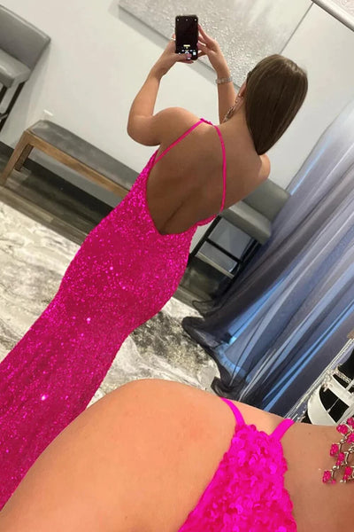 Mermaid One Shoulder Pink Sequins Long Prom Dresses MD091510