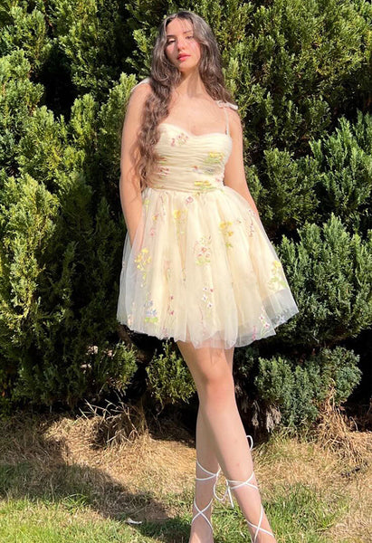 Tulle Flower Sleeveless A Line Short Homecoming Dress MD091107